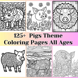 Pigs Coloring Pages - 125  Hand Touched Pages - All Ages - Instant Digital Download PDF & Pngs - Traditional, Mosaics, and Stained Glass - Etsy Australia