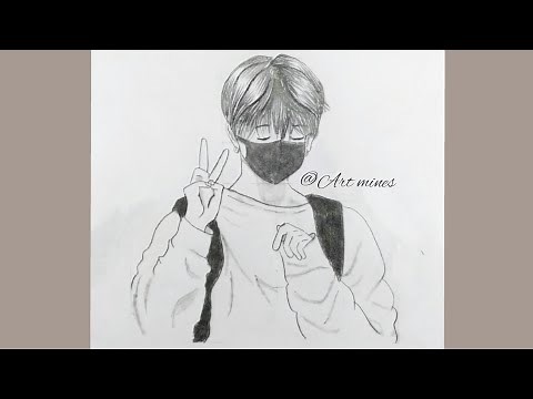 korean boy with mask pencil drawing tutorial | cute boy pencil drawing step by step