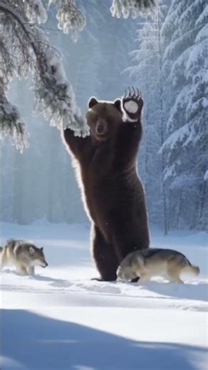 Bear and Wolves in the Snow | Stunning Winter Wildlife Encounter