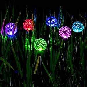 SOLPEX Solar Garden Lights 3 Pack, Solar Lights Outdoor Decorative, Solar Globe Lights Outdoor Waterproof for Yard and Christmas, Multi-Color Changing Cracked Glass Ball LED Lights
