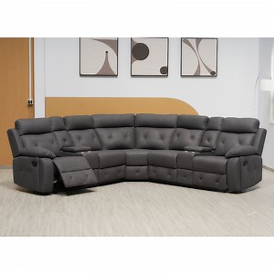 [Hot Item] Rhino Fabric Curved Manual Recliner Corner Sofa Set