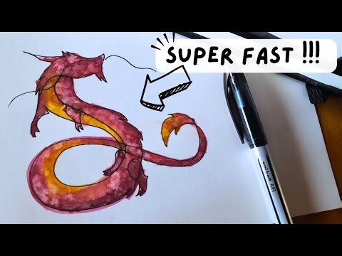 How to Draw a Dragon One Line Art Watercolor