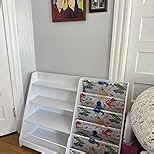 4 Tier Kids Bookshelf, 4 Layer Sling Kids Book Shelf for Kid Rooms, Baby Storage Book Rack, Wood Children Bookcase with Movable Drawer for Playroom, Nursery-Antique White