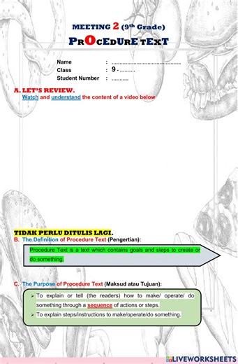 Meeting 2 (procedure text) - reading test worksheet
