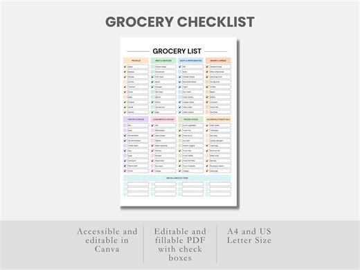 Editable Grocery Shopping Checklist Fillable PDF Blank Editable Grocery List Template Editable Canva Grocery List Template Grocery Planner - Etsy Canada