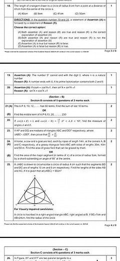 CBSE 2025-26, Class 10 , Mathematics Standard, Sample Question paper