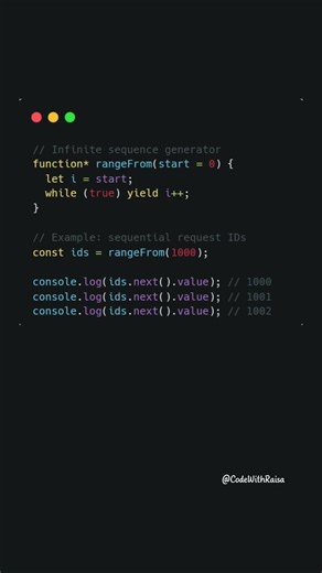 Infinite generators done right (rangeFrom) #coding #javascript #shorts