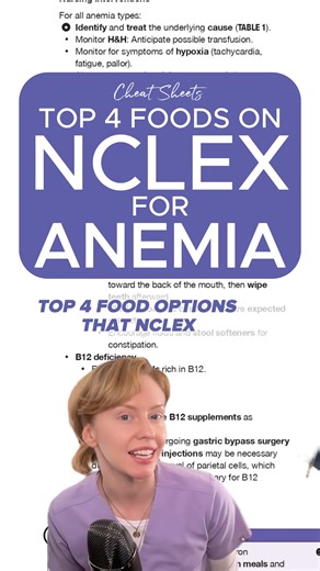 16K views · 260 reactions | Would you know how to answer a question about what foods are good for anemia on the NCLEX?類 Comment “Crash Course” down below and we'll send over our collection of high-yield full crash course videos✨#NCLEX #nursingstudent #nursingschool | NCLEX Bootcamp | Facebook