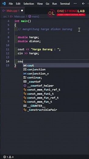 BELAJAR C++ - PROGRAM MENGHITUNG HARGA DISKON BARANG