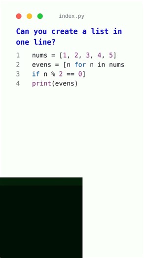 Create Lists in One Line — Python List Comprehension! #shorts #python