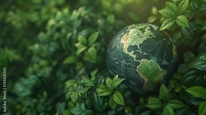 earth globe with lush forest with plants, green renewable energy and environmentalism concept Generative AI