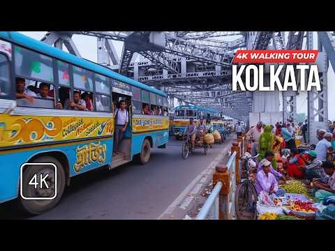 KOLKATA, India WALK 🇮🇳 (4K): Authentic Street Life, Howrah Bridge & Bara Bazar Market Tour