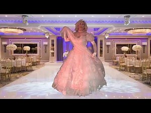 Crossdresser modeling pink Ellyanna prom queen dress with a tiara