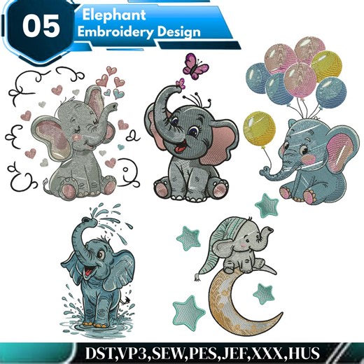 Elephant Embroidery Design, Baby Elephant Embroidery, Cute Elephant Design, Baby Elephant Motif, Elephant Design, Machine Embroidery Design - Etsy