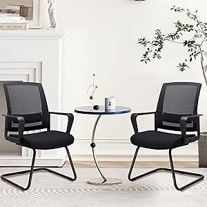 CLATINA Office Guest Chairs for Conference Room with Mid Back Mesh Space Air Grid Series and Lumbar Support Black 2PK