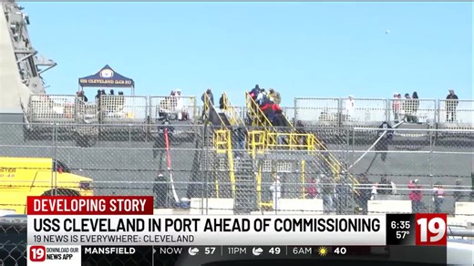 USS Cleveland docks downtown, drawing crowds ahead of May 16 commissioning