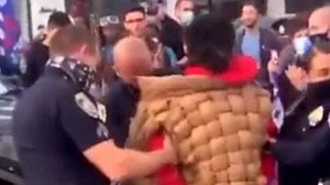 Rapper Offset seen arrested in Beverly Hills during pro-Trump march