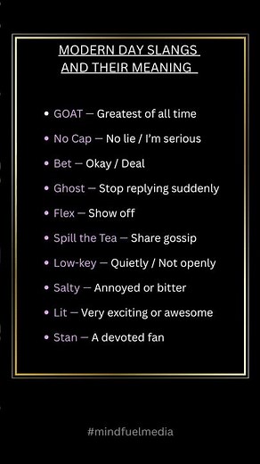 Modern day slangs and their meaning ✨ #englishtips #englishlearning