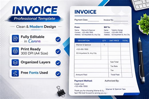 Editable Invoice Template for Small Business, Custom Order Form Printable, Modern Minimalist, Instant Download - Etsy