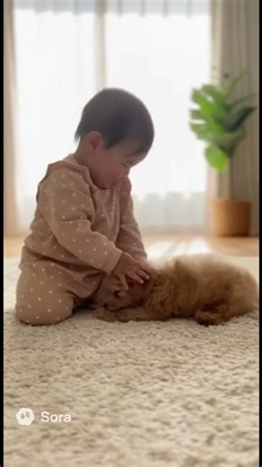 【癒し】赤ちゃんとパピーのじゃれあいをお届け💕#Shorts #赤ちゃん #いぬのいる生活 #犬のいる暮らし #初対面 #癒し #ペット #ほっこり#ティーカッププードル#タイニープードル #豆柴