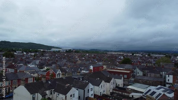 Cardiff City Centre and Buildings at Downtown. The Capital City of Wales and Eleventh Largest City of United Kingdom. Aerial Footage Was Captured During Rainy and Cloudy Day of May 28th, 2024