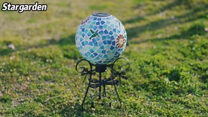 Stargarden Solar Gazing Ball, 10" Mosaic Gazing Ball,Glass Gazing Globe with Metal Stand, Decorative Solar Globes for Patio, Lawn, Garden Decor