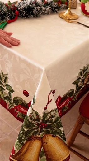 Rectangular Christmas Tablecloth: Poinsettia & Bell Print for Festive Dinner Tables! 🎄🍽️#spotlightfinds #TiktokShopBlackFriday #TiktokShopCyberMonday #christmas #homedecor