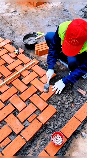 Design for pouring a parking floor with bricks