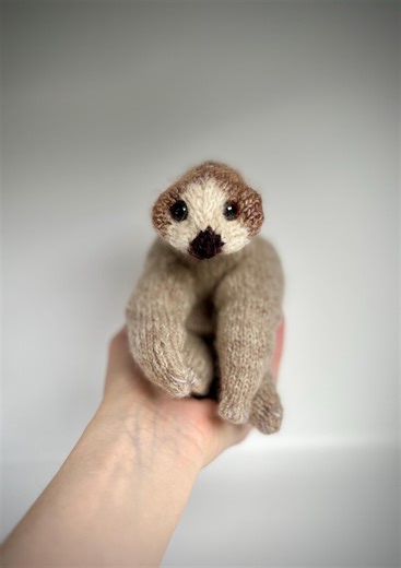 Little cuddly hand-knitted sloth - handmade sloth toy - Suri Alpaca and Merino Wool