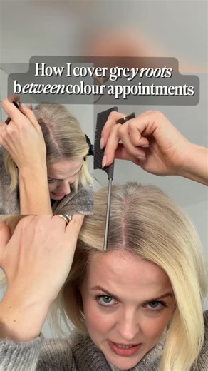Grey roots. This is exactly how I cover mine between colour appointments. It takes a couple of minutes and instantly makes me feel more confident. @colorwowhair I use LIGHT BROWN, BLONDE & PLATINUM Hope you find this useful Save for future reference #GreyRoots #RootCoverUp #colorwow #MidlifeHair | Ali Bailey London