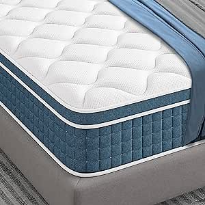 koorlian Queen Mattress 10 Inch, Hybrid Queen Bed Mattress with Individual Pocket Springs and Pressure-Relieving Memory Foam, Breathable, Medium Firm Mattress in a Box Queen Size 80"x60"x10"