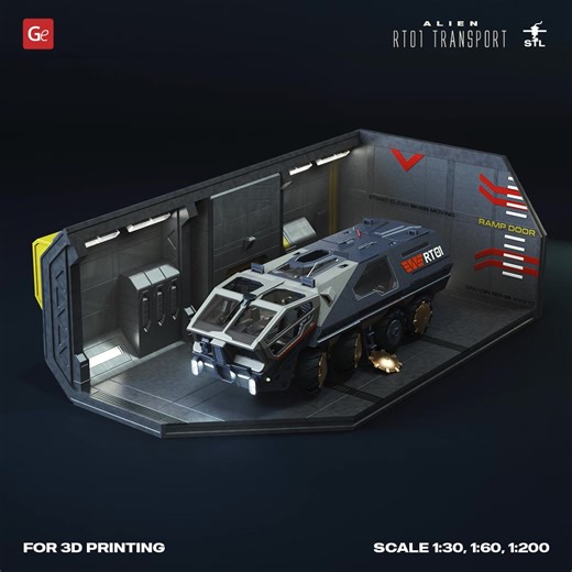 RT01 personnel carrier, used by the earthlings crew directed by Meredith Vickers for the transportation from and back to the USCSS Prometheus during their landing on LV-223 moon, is protected with heavy armor, generates record thrust, and has no limits for cargo and passenger capacity. Rover is a remarkable sci-fi vehicle from Prometheus that now is available as a 3D printing design on Gambody. Every Prometheus movie fan will appreciate the look of this eight-wheeled all-terrain vehicle with a r