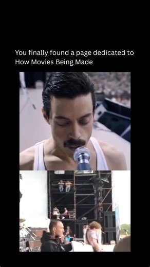 How Movies Being Made on Instagram: "This scene recreates Queen’s legendary Live Aid performance, capturing the pressure, scale, and electricity of Wembley Stadium. On screen, Freddie Mercury commands the crowd effortlessly. The moment feels spontaneous, but every glance, step, and pause was designed to mirror the real concert and its emotional impact for audiences worldwide today. Behind the scenes, Rami Malek studied hours of footage to match Mercury’s movements exactly. The band rehearsed end