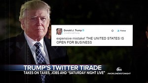 30K views · 372 reactions | TRUMP’S TWITTER TIRADE: As he continues to sift through his cabinet contenders, President-elect Donald J. Trump sounded off on Twitter about China, keeping jobs in the United States and Saturday Night Live. David Wright reports. abcn.ws/2gqdJNz | ABC World News Tonight with David Muir | Facebook