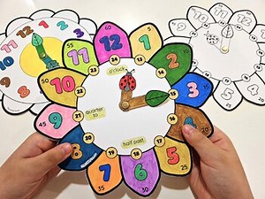 Paper Clock Math Craft, Build a Clock, Telling Time, Flower Paper Crafts, Color