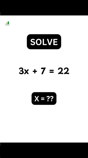 A-Maths STUDIFIED on Instagram: "This Simple Math Question Is Tricking Everyone 😲 | Can You Solve It? Solve WITHOUT a calculator 👇 3x + 7 = 22 ⏱️ Try to solve it in under 5 seconds! This looks easy… but many people still answer it wrong 😮 Can your brain solve this basic algebra challenge instantly? 👉 Comment your answer 👉 Like if you solved it mentally 👉 Share with a friend who loves math Perfect for students, teachers, and anyone who enjoys quick brain challenges 🧠✨ #mathreels #mathshort