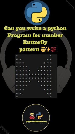 pythonfullstackcamp on Instagram: "Create a beautiful 🦋 butterfly pattern in Python using simple loops—perfect for mastering pattern logic! 💻🔥 Python butterfly pattern Butterfly pattern program in python Python pattern printing Star butterfly pattern python Python nested loop patterns Butterfly pattern using loops Python star patterns Pattern programs in python Python beginner pattern code Butterfly design pattern python #pythonpattern #butterflypattern #patternincode #pythonloops #pythonstar
