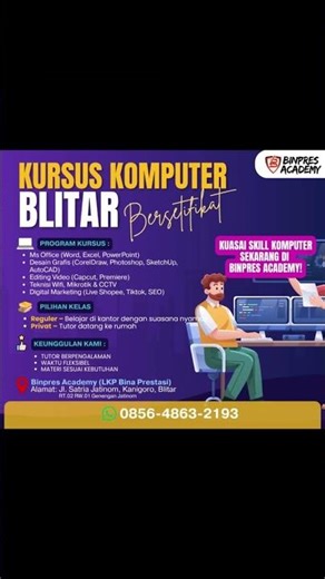 Binpres Academy 0856-4863-2193 harga kursus komputer Lorejo Bakung Blitar
