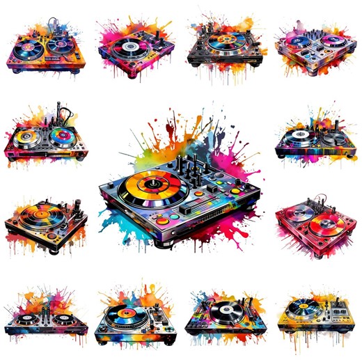 35 Dj Turntable PNG Clipart Bundle, Watercolor Music Mixer Images, Vinyl Deck Musical Pictures, Retro Turntable Card Making, Commercial Use - Etsy