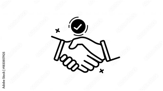 Handshake icon animation with checkmark, ideal for presentations, business communication, website agreements, and apps.
