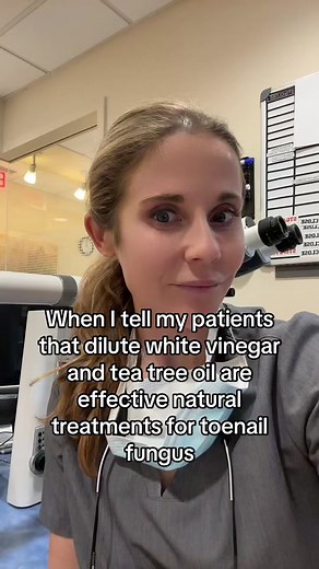 Toenail fungus (called onychomycosis) can be treated naturally at home by soaking affected nails in white vinegar diluted at 1:3 with warm water, or tea tree oil 1-3 times daily. Make sure to change socks often and wash clothes and towels well since it’s easy to reinfect after treatment #toenailfungus #nailtok #skintok #onychomycosis #fyp