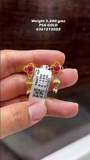 very beautiful and lightweight gold red ruby stone earrings design only 3 grams