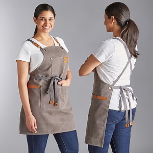 Acopa Hazleton Pebble Customizable Heavy Weight Canvas Cross-Back Bib Apron with 3 Pockets - 29" x 26 1/2"