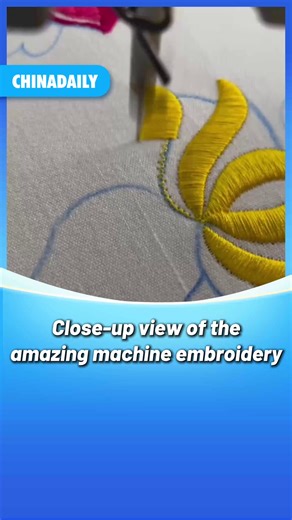 Get a close-up view of the amazing #machine #embroidery spectacle! The needle operates at high speed, creating fine, uniform stitches. It moves so fast that it leaves motion blur yet maintains extreme precision with neat, smooth lines throughout. | China Daily