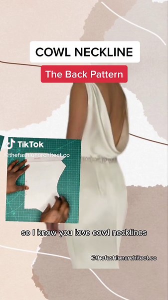 The Back Cowl is a classic design ,used especially in bridal dresses. What’s not to love about it? Things to NOTE: • The cowl pattern must be cut on the bias grain of your fabric to achieve the drapes and fall. • Use soft fabrics for this style to achieve the perfect drapes. • How low the cowl falls is determined by the neck depth used. #fashiondesign #sewingtiktok #sewingpatterns #patternmaking #patterndraftingforbeginners #thefashionarchitecttutorials #sewingtutorial #nigerianfashiondesigner #