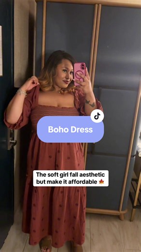 This boho-inspired maxi dress is giving effortless soft girl vibes for fall — flowy, feminine, and flattering in all the right places. The floral embroidery and lantern sleeves make it the perfect piece for a cozy coffee date or weekend brunch outfit. #bohodress #bohovibe #fallfashion #longsleevedress #tiktokshopblackfriday