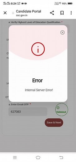 ssc otr internal server error problem