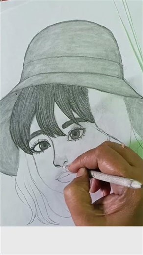 Cute girl face drawing with pencil sketching