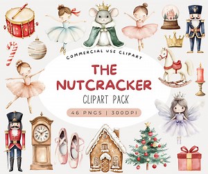 Watercolor the Nutcracker Story Clipart, Christmas Clipart, Ballerina, Mouse King, Xmas, Fairytale, PNG - Etsy