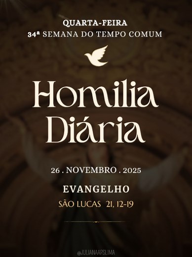 Homilia Diária com Padre Paulo Ricardo | Quarta-feira da 34ª Semana do Tempo Comum (26/11/2025) Se o mundo odeia Cristo, a ponto de o perseguir e matar, como não irá odiar também a nós, que somos seguidores de Cristo? Ser cristão custa sempre um alto preço. Não é coisa de oportunistas ou de gente interessada em conseguir prosperidade ou facilidades na vida; mas é tomar sobre os ombros, dia após dia, a própria cruz e seguir com paciência e serenidade o único caminho que leva à glória da ressurrei